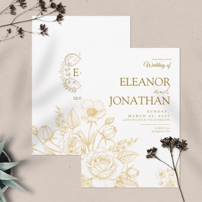 Invitación White Minimalist Gold Floral Elegant Wedding (Subido por el creador)