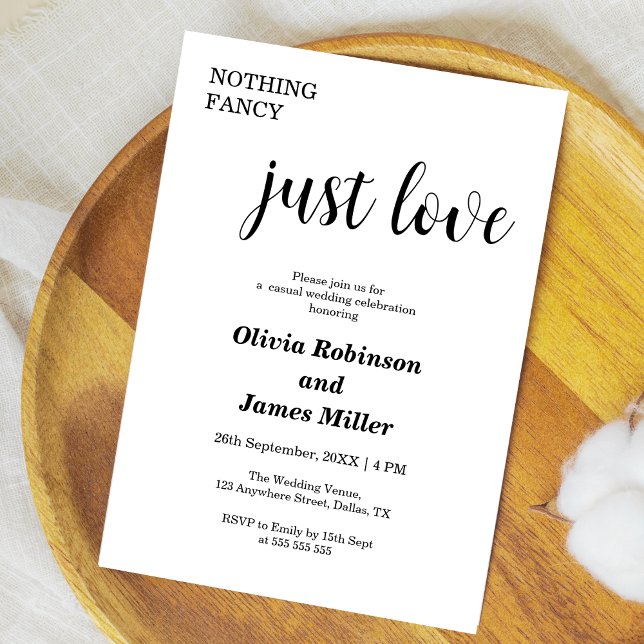 Invitación White Nothing Fancy Just Love Casual Wedding  (White Nothing Fancy Just Love Casual Wedding Invitation )