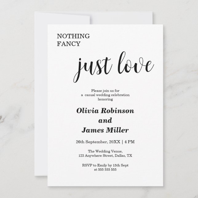 Invitación White Nothing Fancy Just Love Casual Wedding  (Anverso)