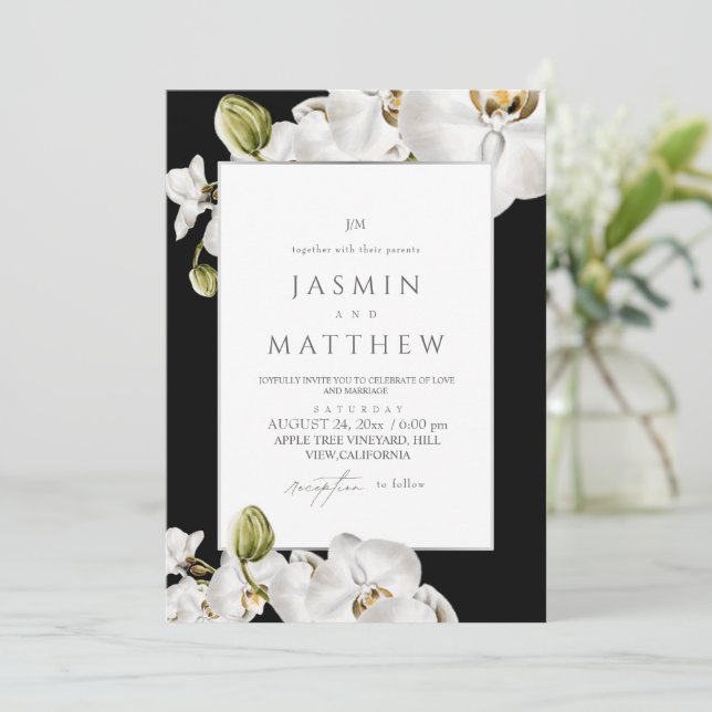Invitación White Orchids Frame Elegant Wedding (Anverso de pie)