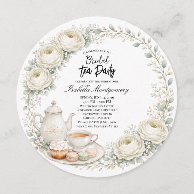 Invitación White Palette Tea Party Bridal Shower (Anverso)
