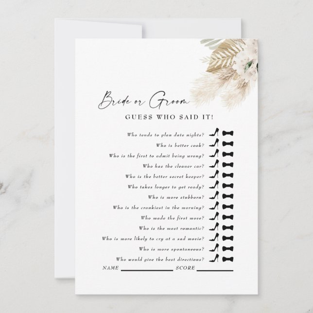 Invitación White Pampas Adivina Quién Dijo Que El Juego De La (Anverso)