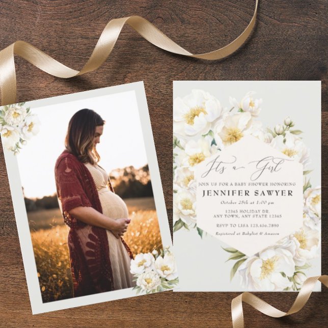 Invitación White Peonies | Foto Baby Shower (Subido por el creador)