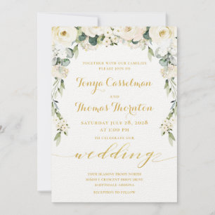 Invitación White Peony Epiphany Boda Calligraphy Gold