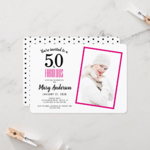 Invitación White Pink 50 y la fabulosa fiesta de cumpleaños n