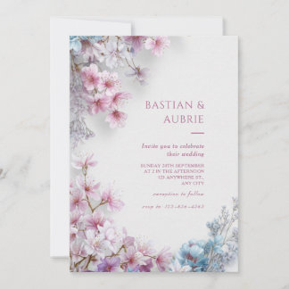 Invitación White Plaster Pink Sakura Botanical Border Wedding