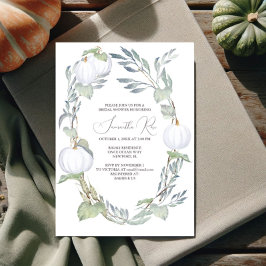 Invitación WHITE PUMPKIN Bridal Shower Green Leaves