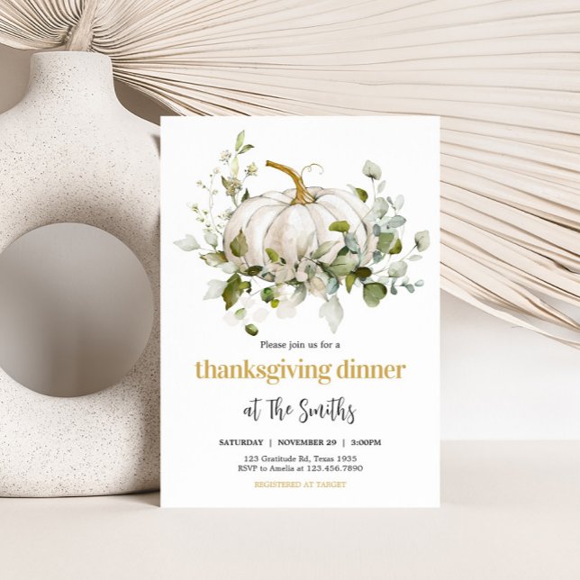 Invitación White Pumpkin Fall Thanksgiving Dinner Party (White Pumpkin Thanksgiving Dinner Party Invitation)