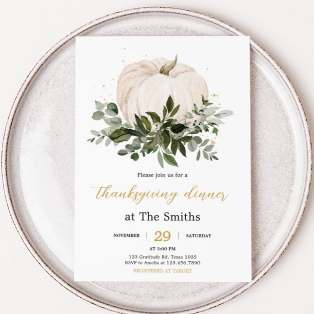 Invitación White Pumpkin Thanksgiving Dinner Party (White Pumpkin Fall Thanksgiving Dinner Party Invitation)
