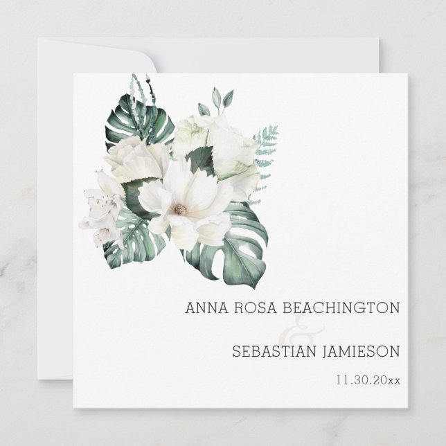 Invitación *~* White QR - Boda de RSVP Floral de buquetes AR1 (Anverso)