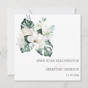 Invitación *~* White QR - Boda de RSVP Floral de buquetes AR1