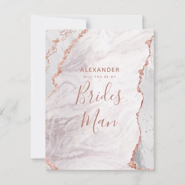 Invitación White & Rosa Gold Agate serás mi novia (Anverso)