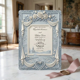 Invitación White Rose and Dusty Blue Cream Romance Wedding