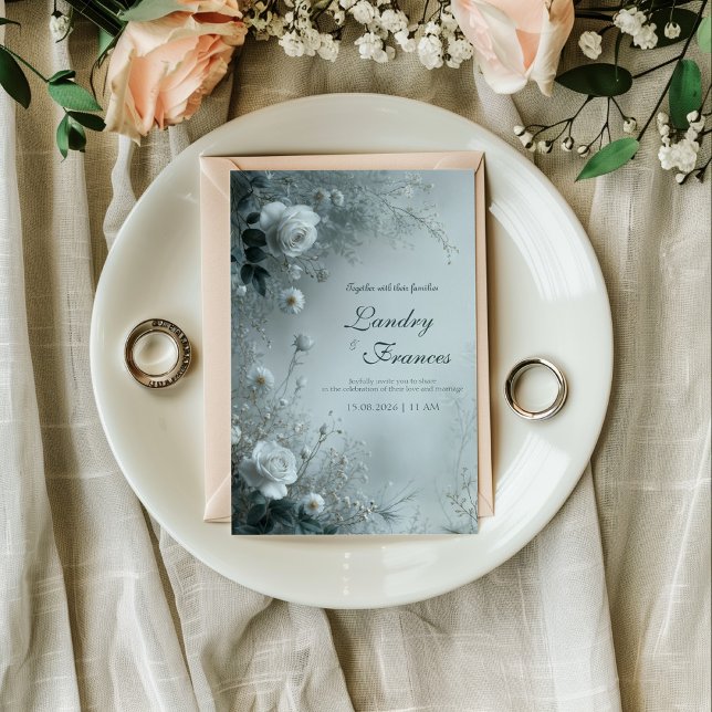 Invitación White Rose and Dusty Blue Mist Winter Wedding (Subido por el creador)