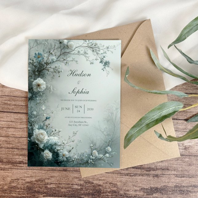 Invitación White Rose and Dusty Blue Mist Winter Wedding (Subido por el creador)