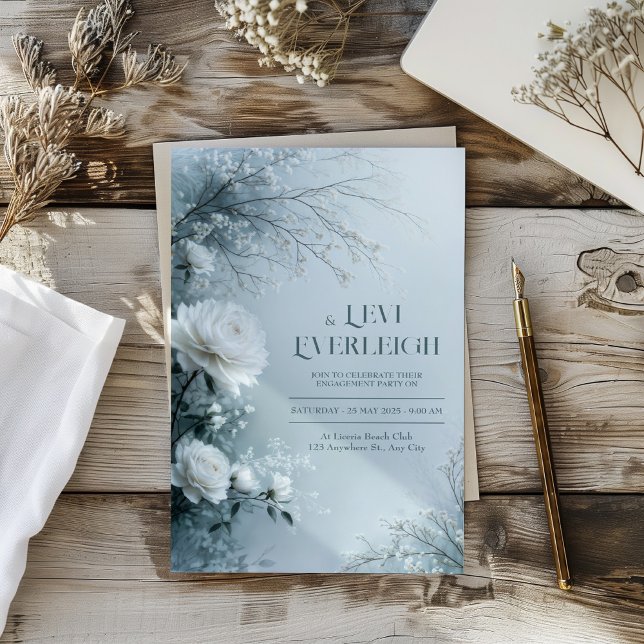 Invitación White Rose and Icy Blue Mist Winter Wedding (Subido por el creador)