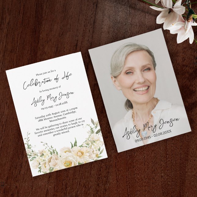 Invitación White Rose Celebration of Life Photo Funeral (Subido por el creador)