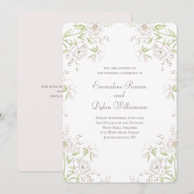 Invitación White Rose Classic Wedding (Anverso / Reverso)