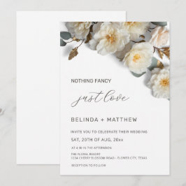 Invitación White Roses 3D Flowers Elegant White Wedding