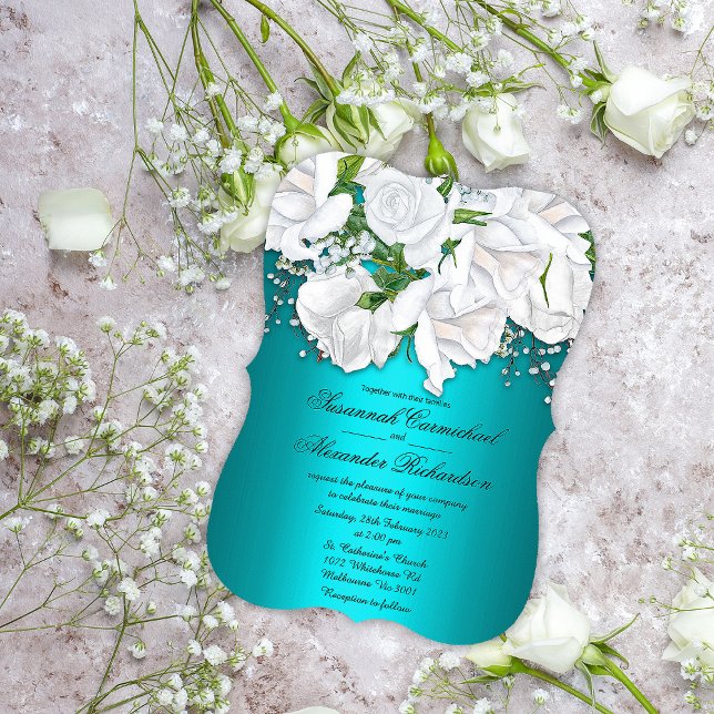 Invitación White Roses and Aqua Wedding (Subido por el creador)