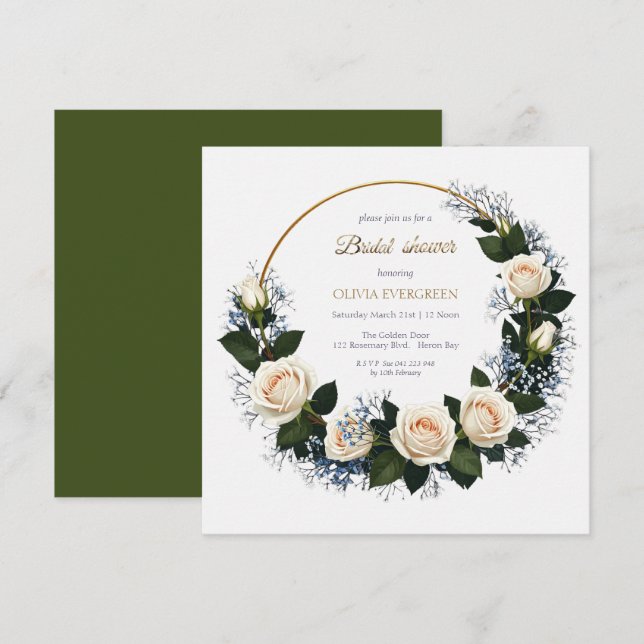 Invitación White Roses & Blue Baby’s Breath Bridal Shower (Anverso / Reverso)