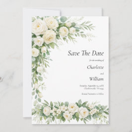 Invitación White Roses Cream Wedding Save The Date QR Code