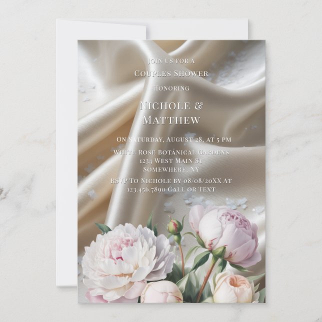 Invitación White Satin with Roses and Peony Couples Shower (Anverso)
