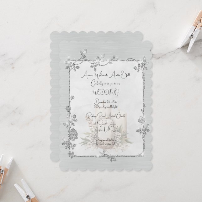 Invitación White Shiny Elegant Sparkly Frame Wedding (Anverso/Reverso In Situ)