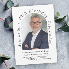 Invitación White Simple Photo Arch 60th Birthday Party