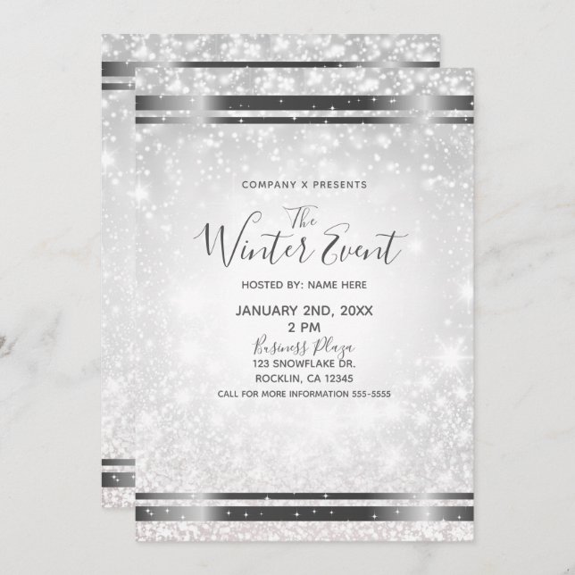 Invitación White Sparkle Elegant Winter Wonderland Event (Anverso / Reverso)