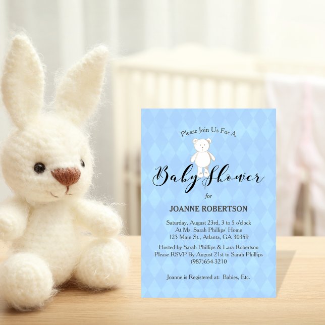 Invitación White Teddy Bear Diamond Blue Baby Shower (Subido por el creador)