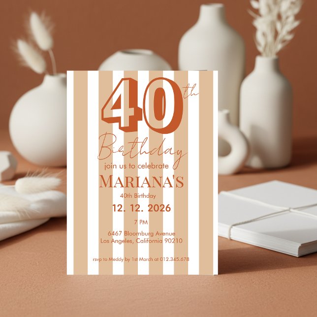 Invitación White & Terracotta Stripes Modern Scripted (Subido por el creador)
