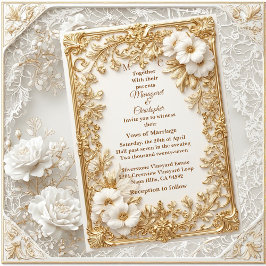 Invitación White Tulips Gold Ornate Baroque Grandeur Wedding 