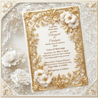 Invitación White Tulips Gold Ornate Baroque Grandeur Wedding 