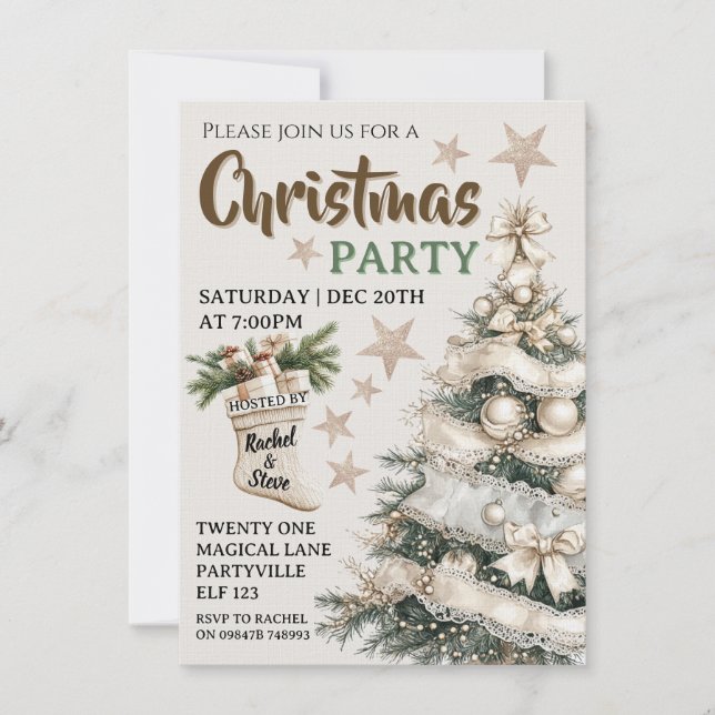Invitación White vintage Christmas party invitation  (Anverso)