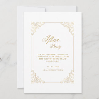 Invitación White Vintage Ornate Gold Frame Script Iftar Party