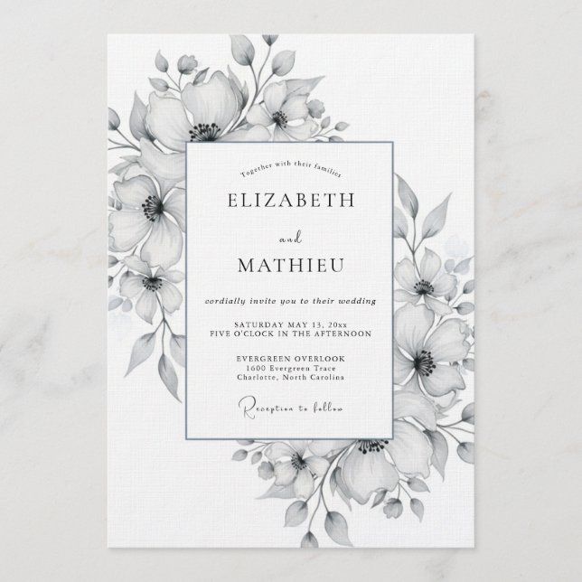 Invitación White Watercolor Floral Romance Wedding (Anverso)