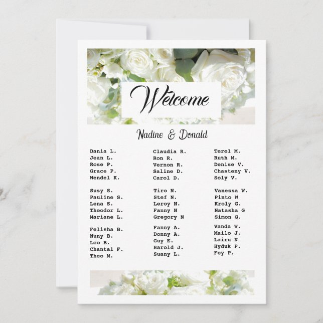 Invitación White Wedding Greenery Downloadable Seating Chart (Anverso)