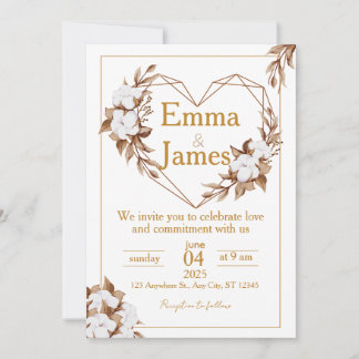 Invitación White Wedding Invite with Elegant Heart & Roses