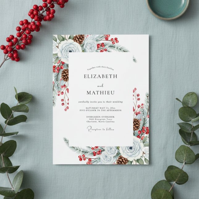 Invitación White Winter Floral Brushstroke Wedding (Subido por el creador)