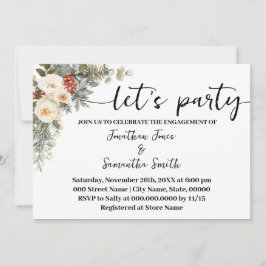 Invitación White Winter Floral Let's Party Engagement