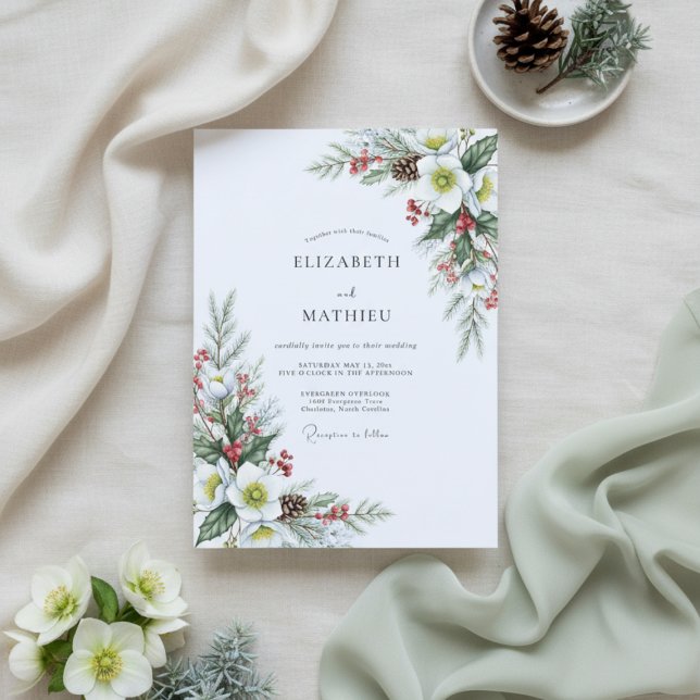 Invitación White Winter Floral Romance Wedding (Subido por el creador)