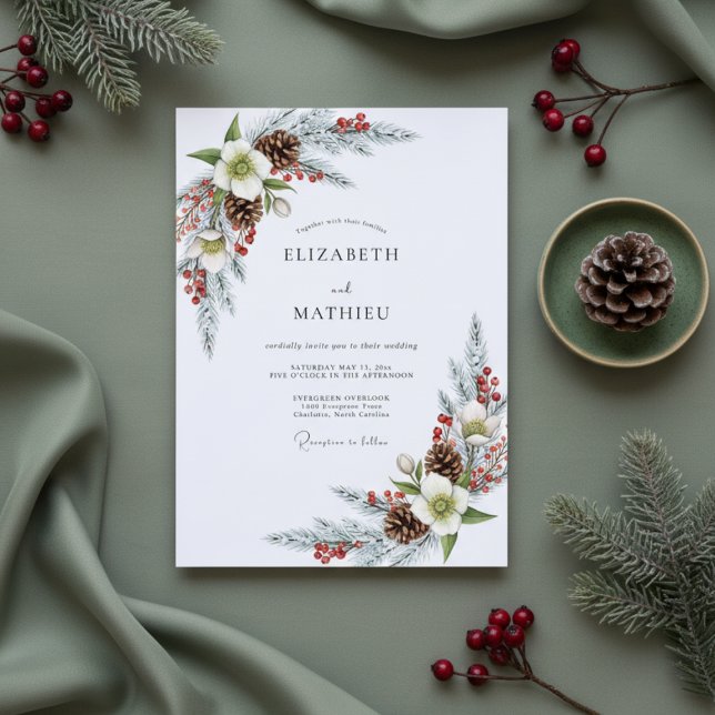 Invitación White Winter Pine Bloom Wedding (Subido por el creador)