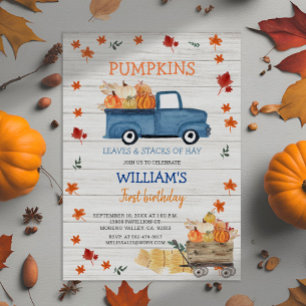 Invitación White Wood Primer cumpleaños del camión azul real