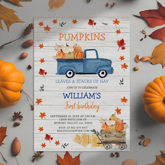 Invitación White Wood Primer cumpleaños del camión azul real (Subido por el creador)