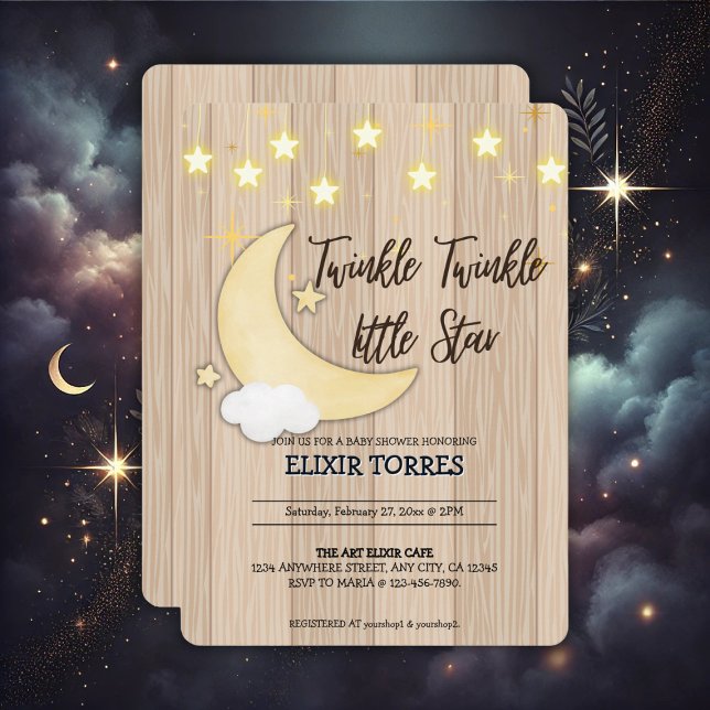 Invitación White Wood Twinkle Twinkle Little Star Baby Shower (Subido por el creador)