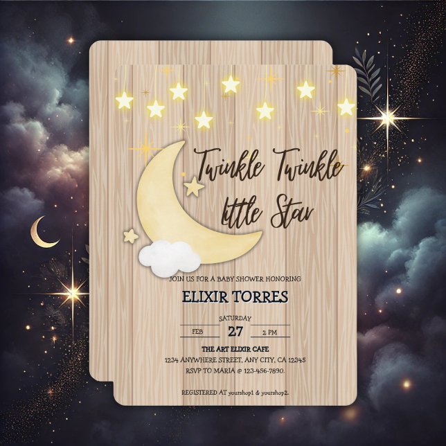 Invitación White Wood Twinkle Twinkle Little Star Baby Shower (Subido por el creador)