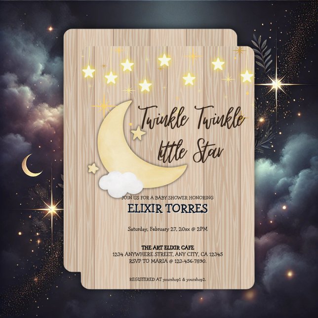 Invitación White Wood Twinkle Twinkle Little Star Baby Shower (Subido por el creador)