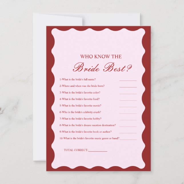 Invitación Who know the bride the best bridal shower game Car (Anverso)