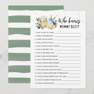 Invitación Who Knows Mommy Best Game Baby Is Brewing Card